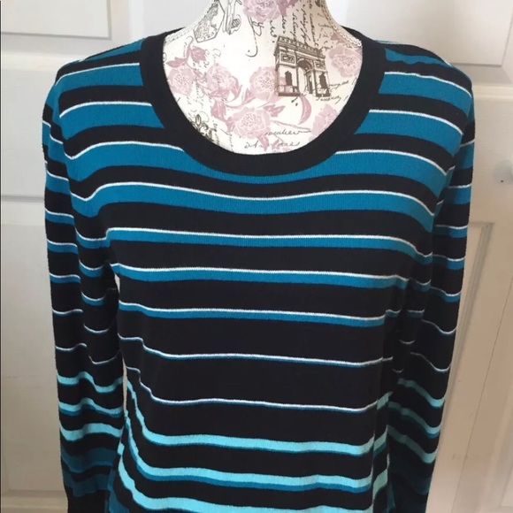 Worthington Tops - Elegant Black & Teal Long Sleeve Top